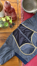 Navy Gold-Striped Smocked Blouse