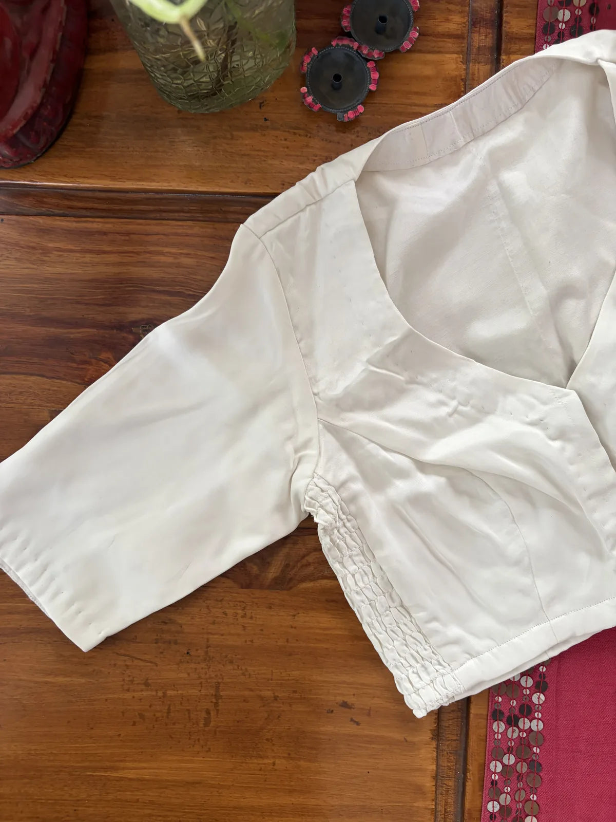 Ivory Silk Smocked Blouse