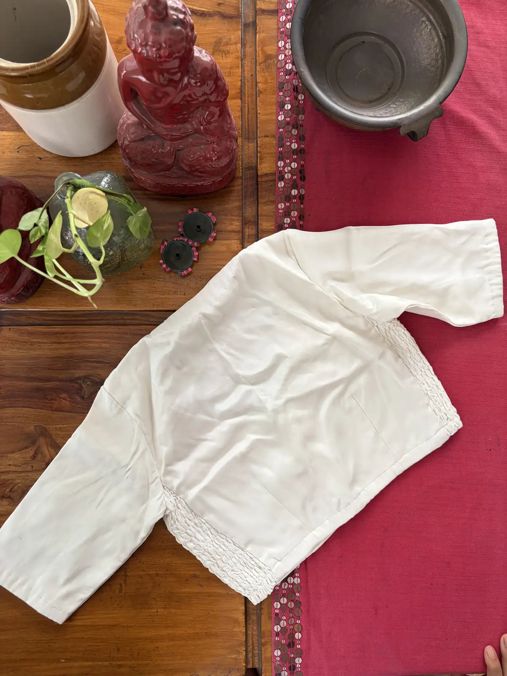 Ivory Silk Smocked Blouse