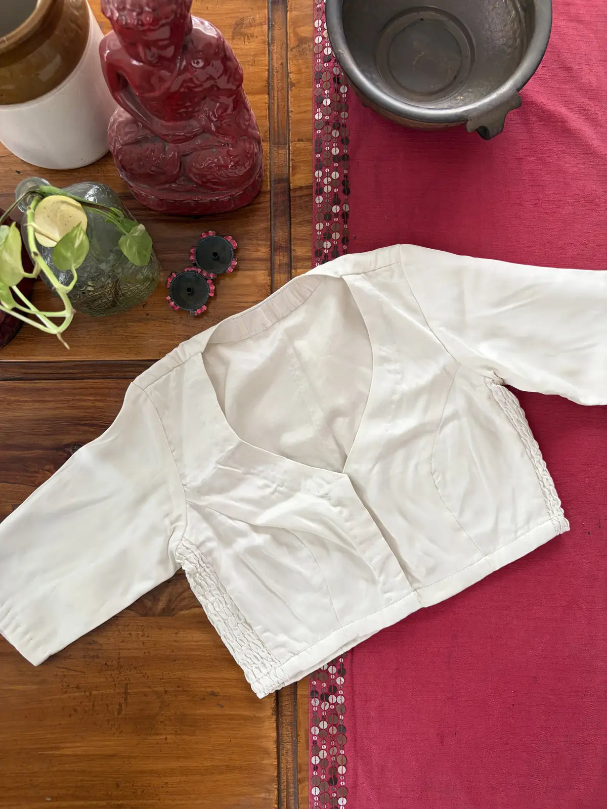 Ivory Silk Smocked Blouse