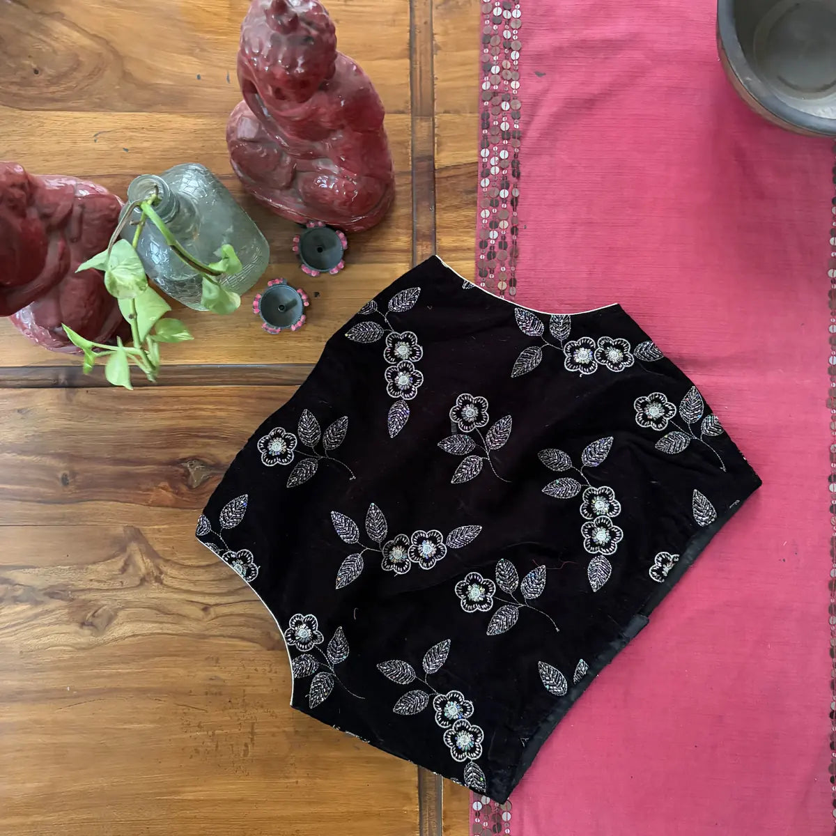 Black Velvet Silver Floral Blouse