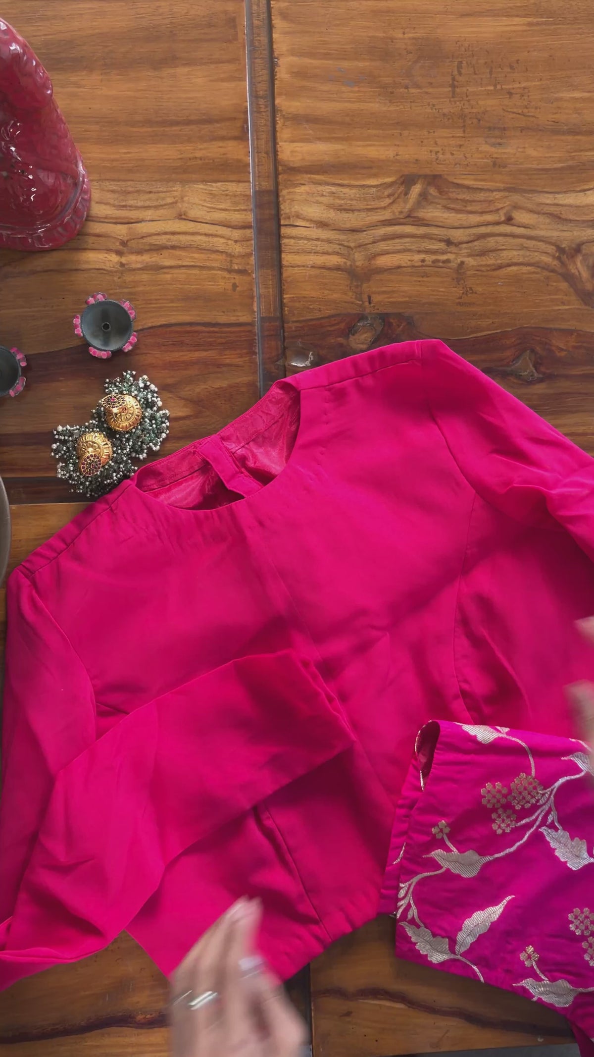 B074 Fuchsia Blouse with Brocade Cuff