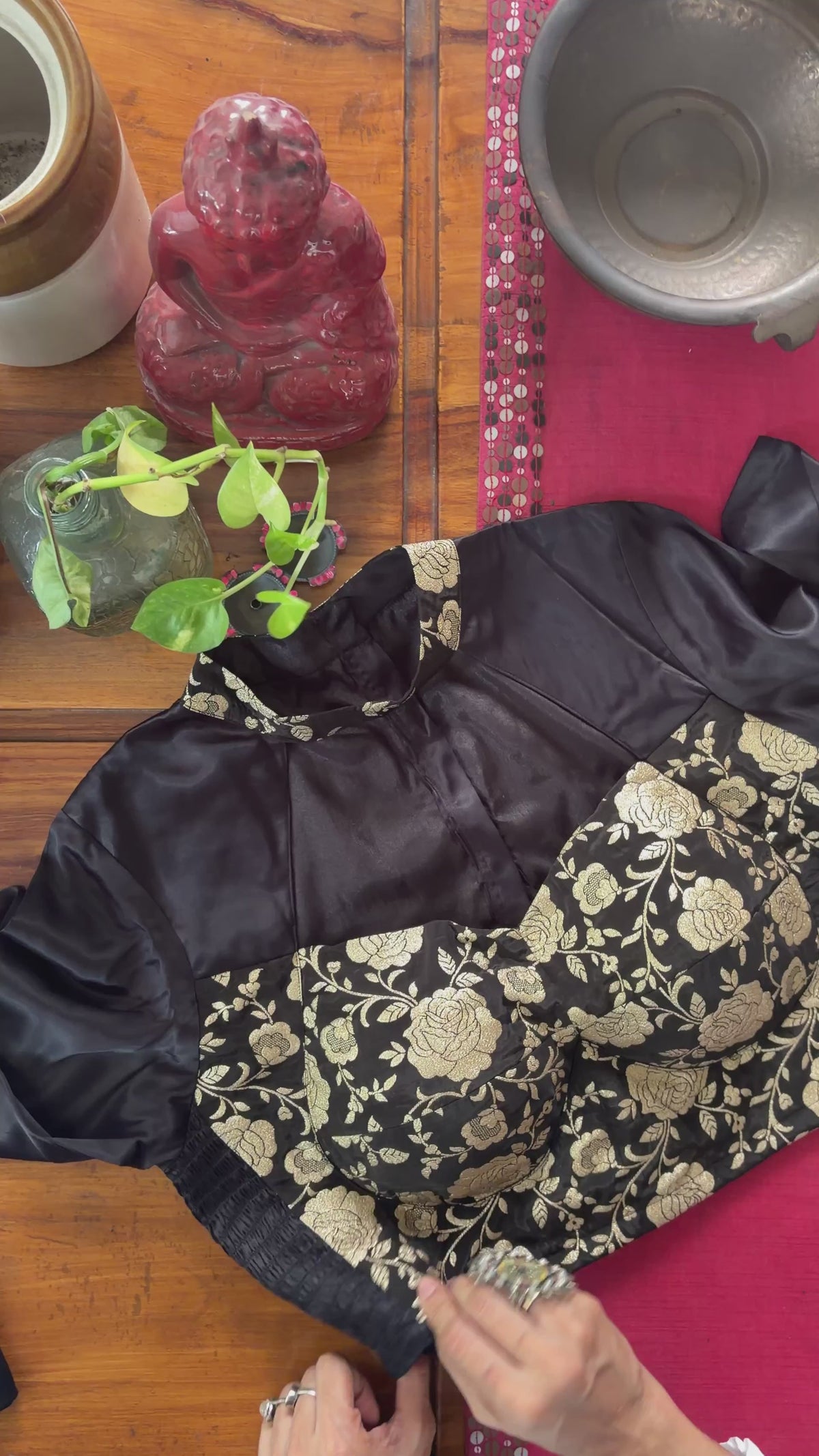 B077 Black Rose Brocade Blouse