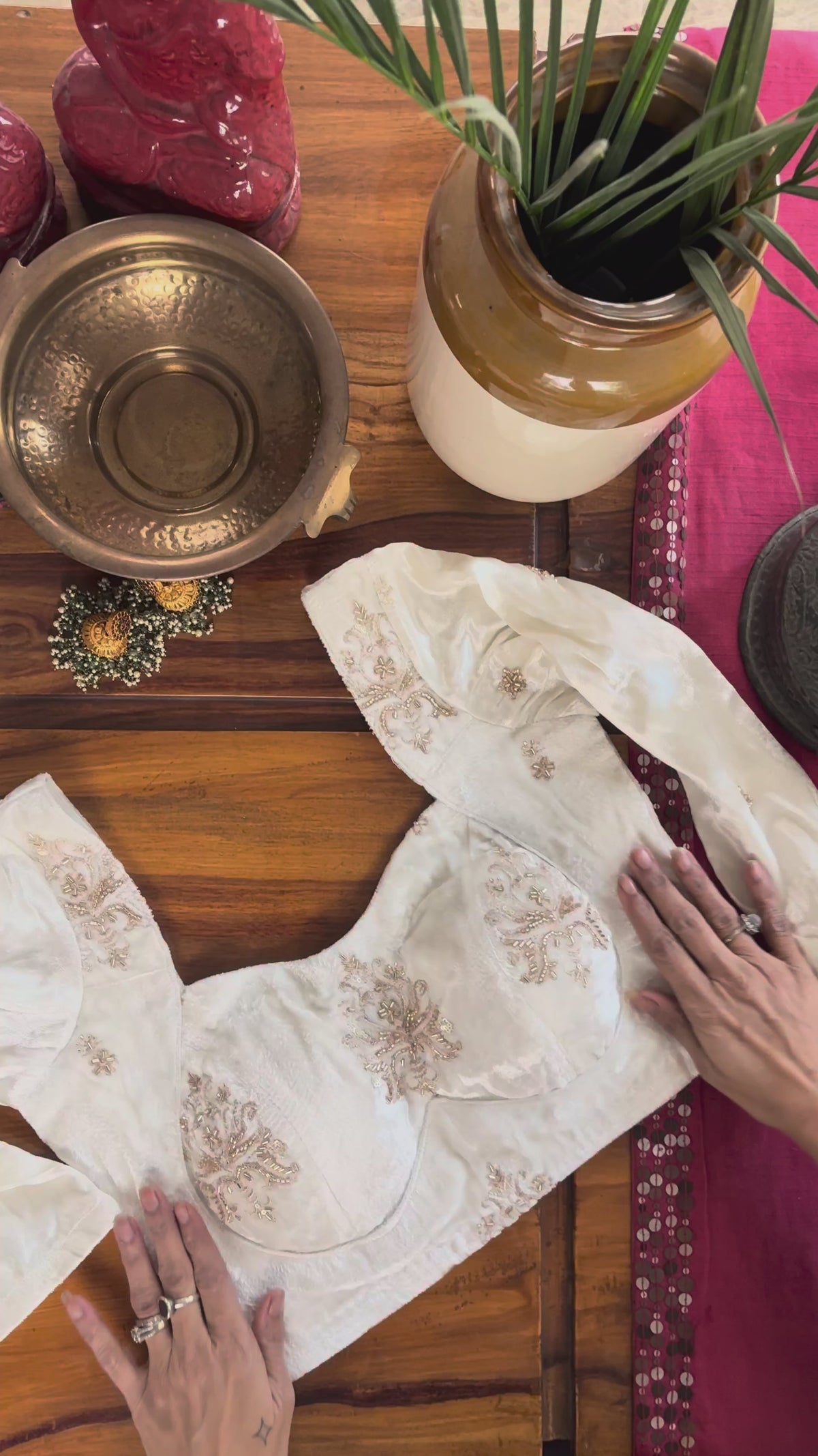 B073 Ivory Beaded Floral Blouse