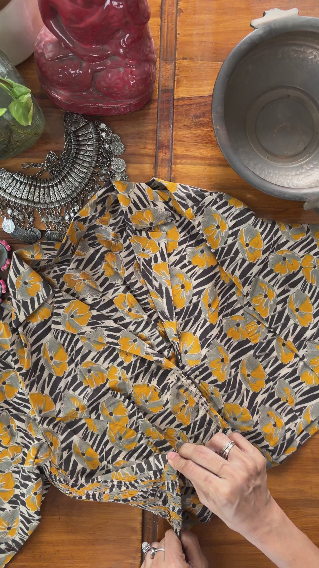 CC041 Mustard Floral Block Print Blouse