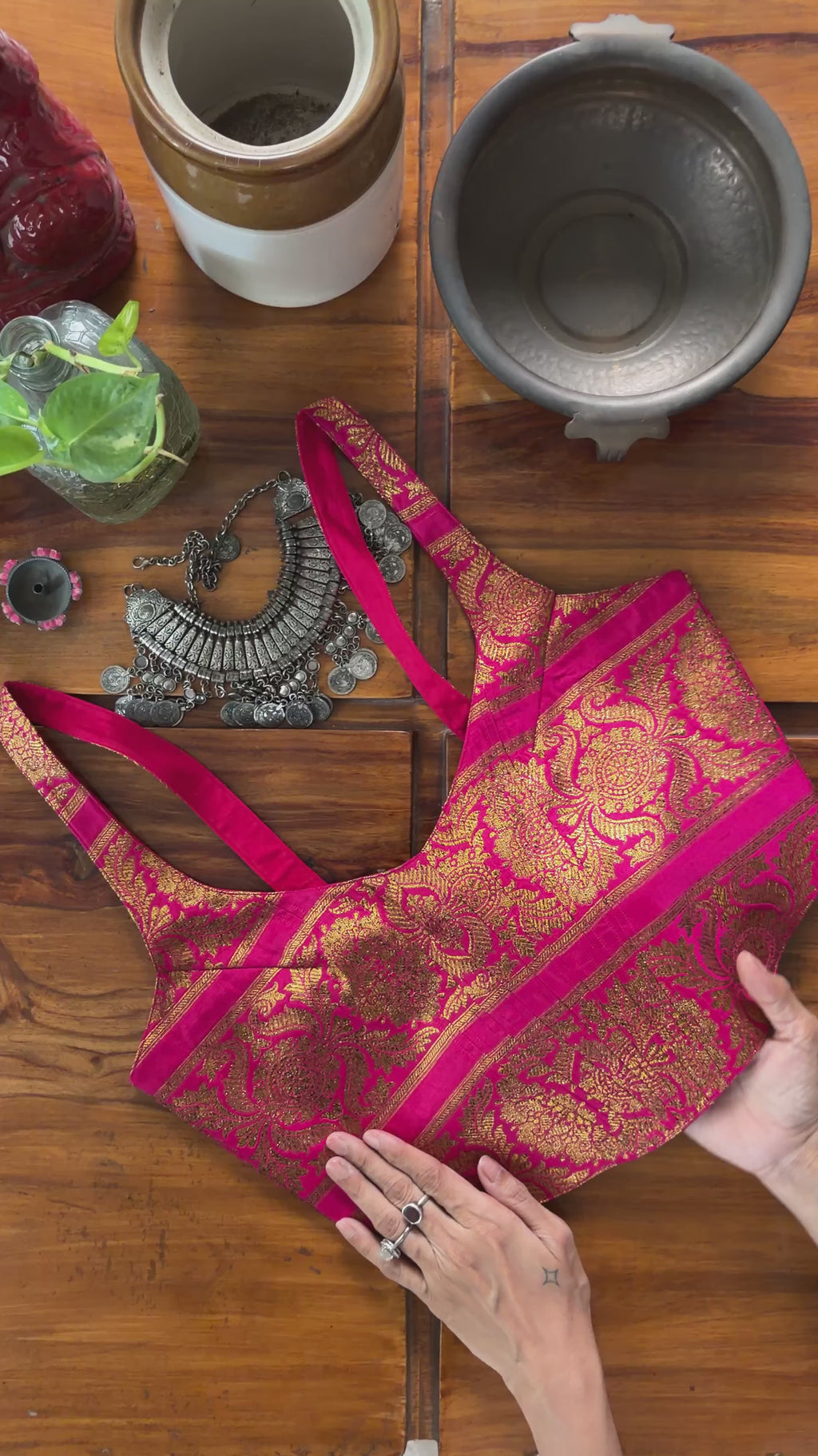 Rani Pink Gold Brocade Border Blouse