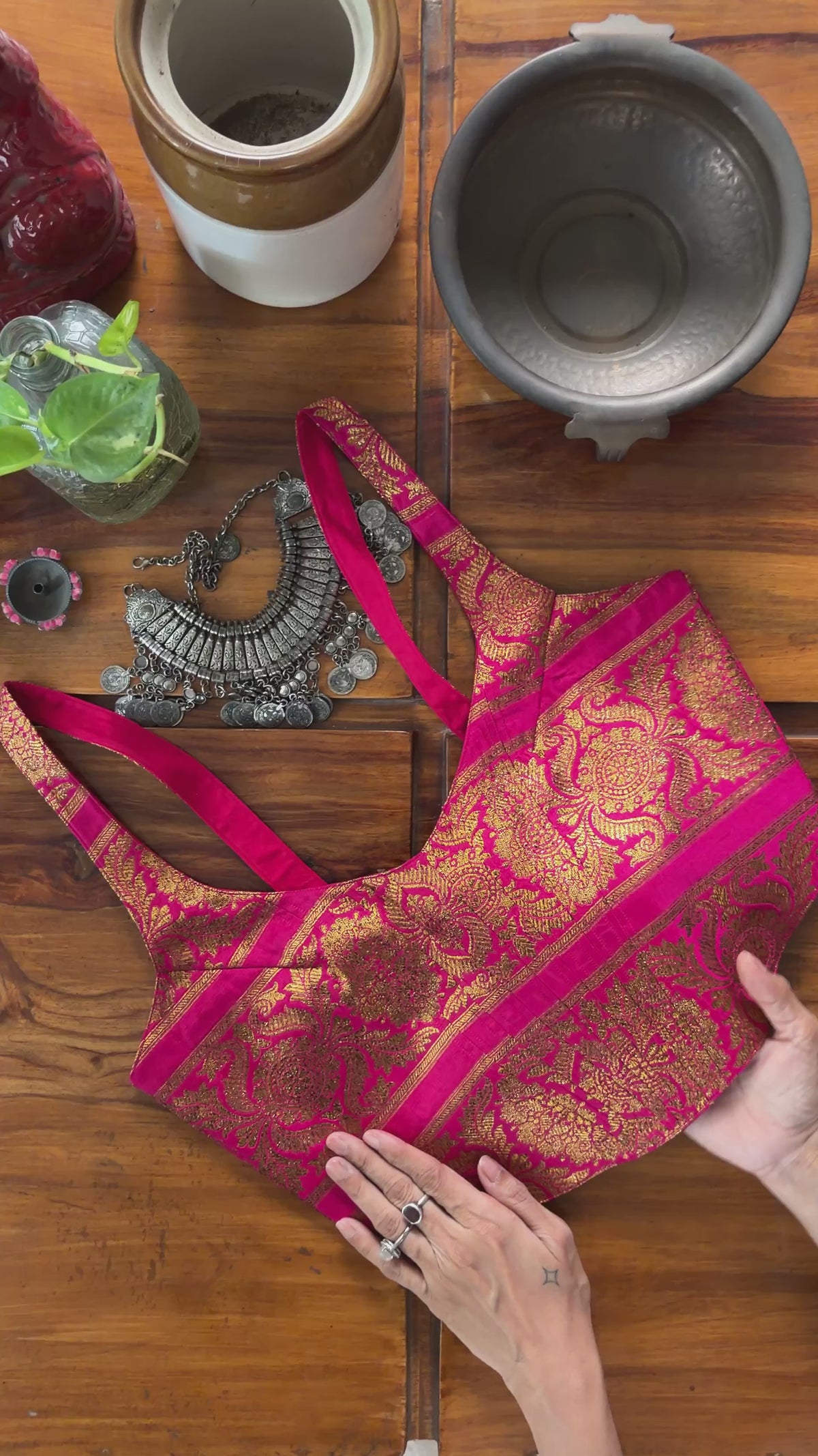 Rani Pink Gold Brocade Border Blouse